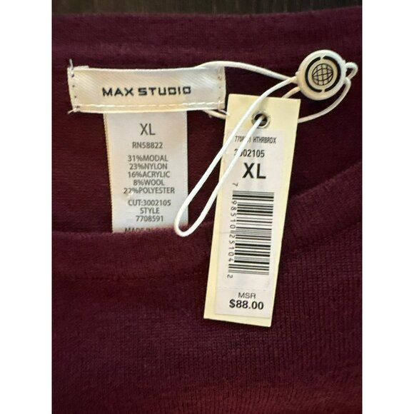 NWT Max Studio Heathered Burgundy Bell Sleeve Sweater Size XL - Picture 6 of 9